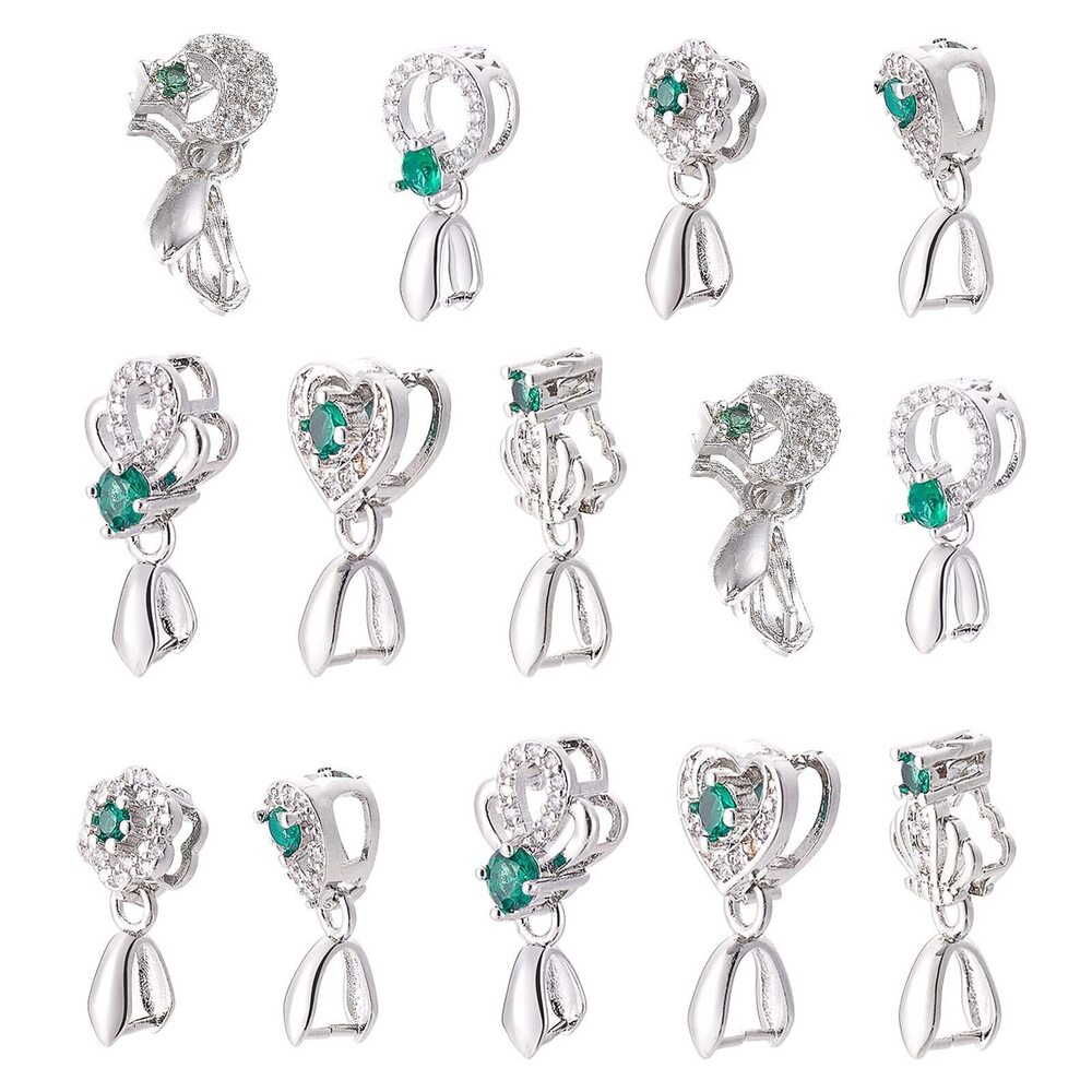 4815 Beadthoven 14pcs Pendant Pinch Bails Clasps 7 Style Platinum Cubic